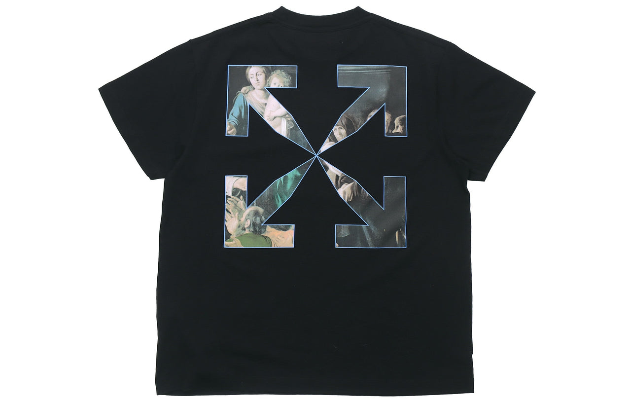 Off-White Caravaggio Painting Pattern Solid Color Short Sleeve Loose Fit Black OMAA038E20JER0051010
