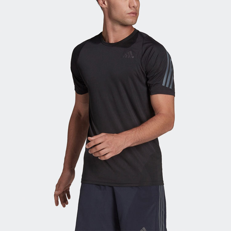 Men's adidas Round Neck Short Sleeve Pullover Solid Color Black T-Shirt HE2474