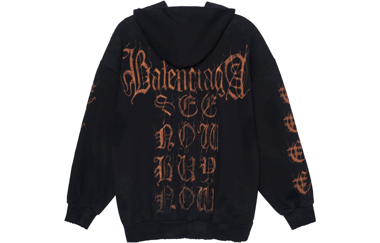 Balenciaga Heavy Metal Zip-Up Hoodie Small Fit 'Black Faded' 744454TOVD81055