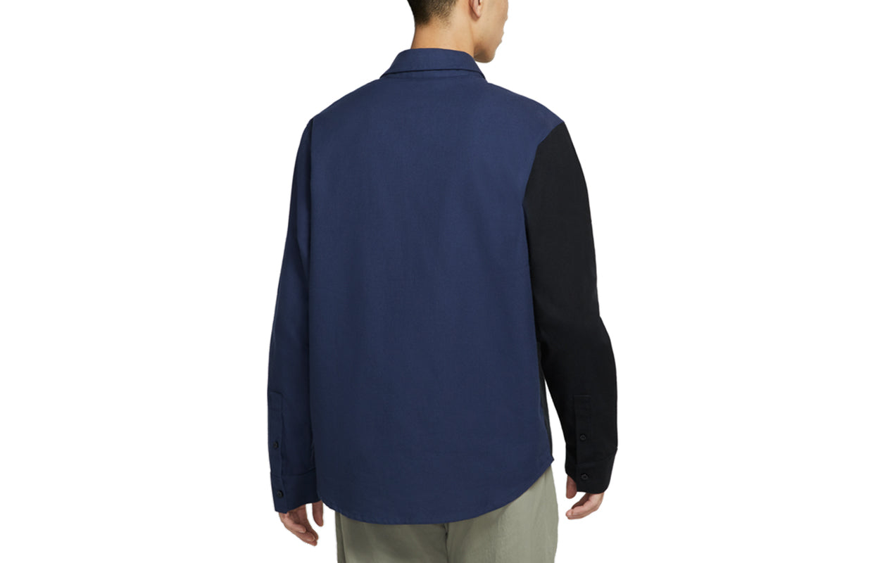 Nike SB Skateboard flannel Skateboard Splicing Long Sleeves Shirt Navy Blue DA4168-410
