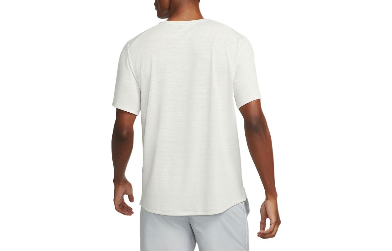 Men's Nike Dri-fit Miler Solid Color Logo Luminous Crew Neck Running Short Sleeve Light Bone T-Shirt CU5993-072