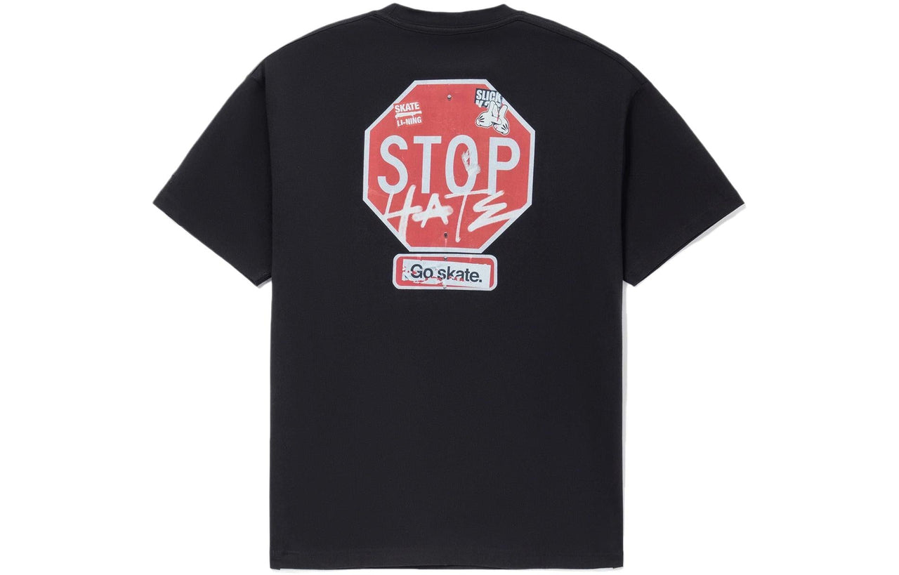Li-Ning x OG_SLICK Crossover SS22 Graffiti Printing Round Neck Loose Short Sleeve 'Black' AHSS057-2