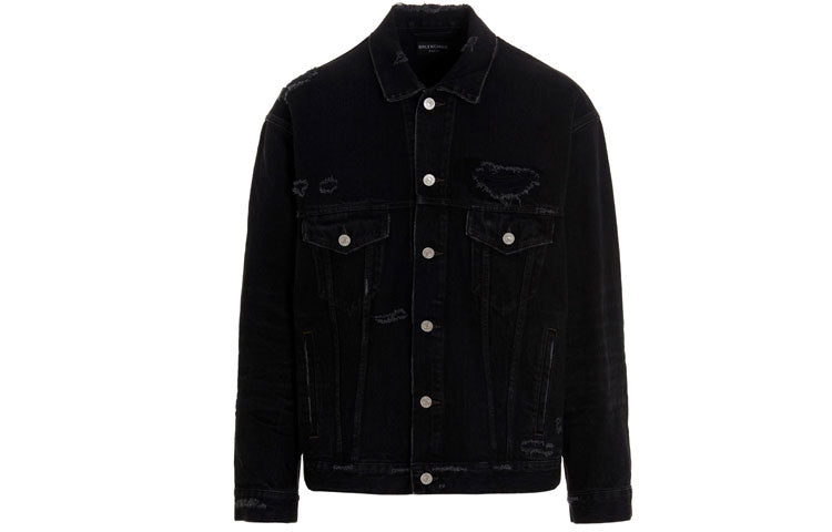 Balenciaga Barcode Destroyed Denim Jacket 'Black' 664329TBP471055