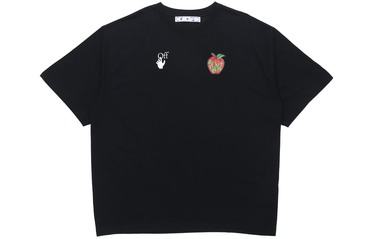 Off-White Apple Printing Arrow Short Sleeve Loose Fit Black OMAA038S21JER0151025