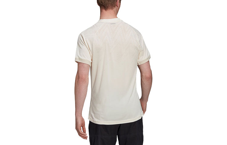 adidas Flift Tee Pb Tennis Sports Slim Fit Round Neck Short Sleeve Yellow White H31412