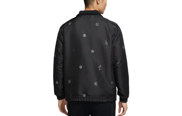 Nike Premium Pattern Printing lapel Long Sleeves Jacket Black DH7439-010