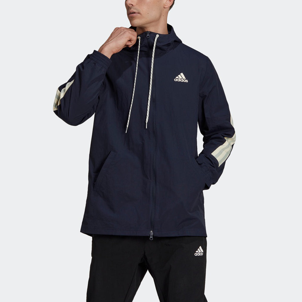 adidas M 3s Tape Jkt Colorblock Casual Sports Hooded Jacket Navy Blue GM3835