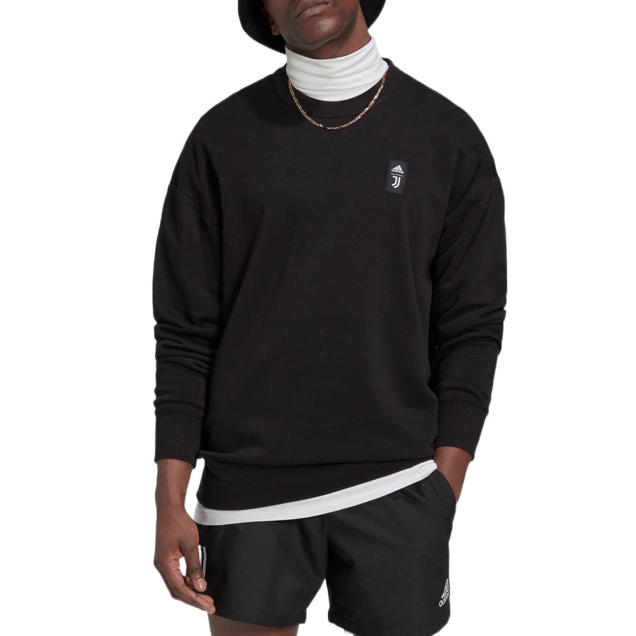 Men's adidas Juventus FW22 Pattern Printing Loose Round Neck Pullover Soccer/Football Black HD8866