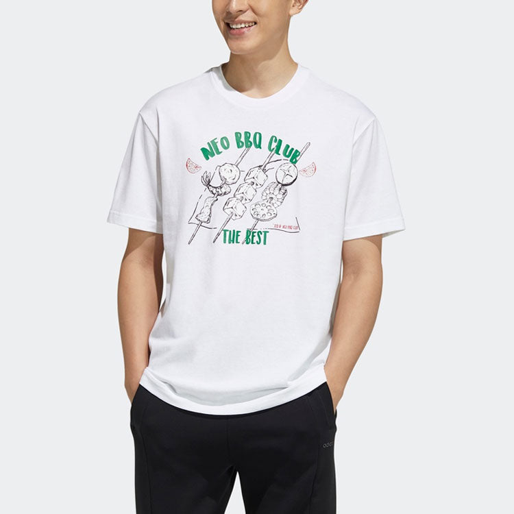 adidas neo Logo Letter Printing Round Collar Male White H62009