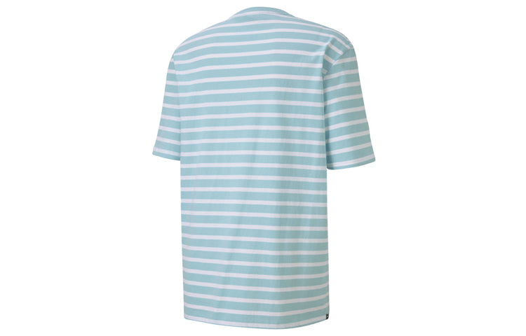 PUMA Downtown Strlped Stripe Round Neck Short Sleeve Sky Blue 597457-18