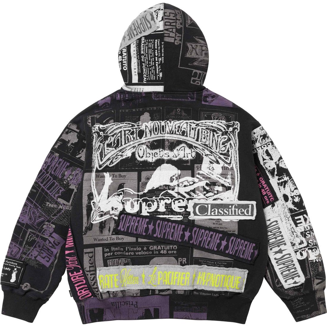 Supreme Collage Zi[p Up Hooded Sweatshirt 'Black Purple White' SUP-SS24-223