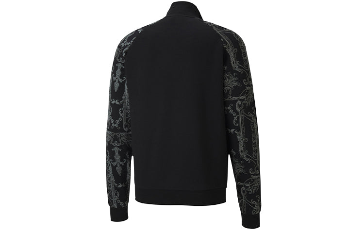 PUMA Luxe Aop Track Full-zip Printing Casual Zipper Stand Collar Sports Knit Jacket Black Gray 530310-51