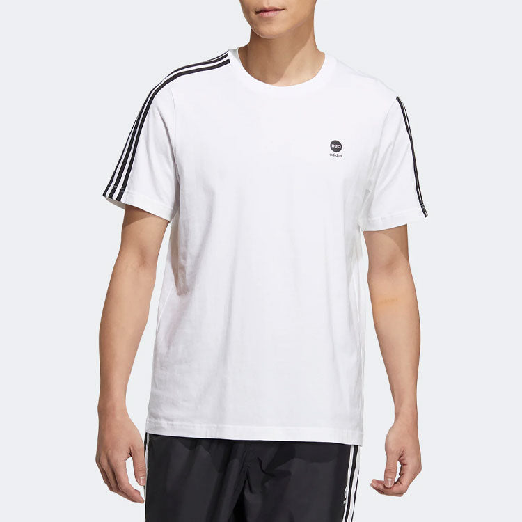 adidas neo Logo Printing Round Neck Sports Short Sleeve White T-Shirt HN8778