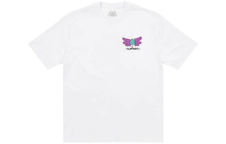 PALACE x Slap Magazine Crossover Angel Cartoon Funny Pattern Printing Short Sleeve Unisex White P20TS253