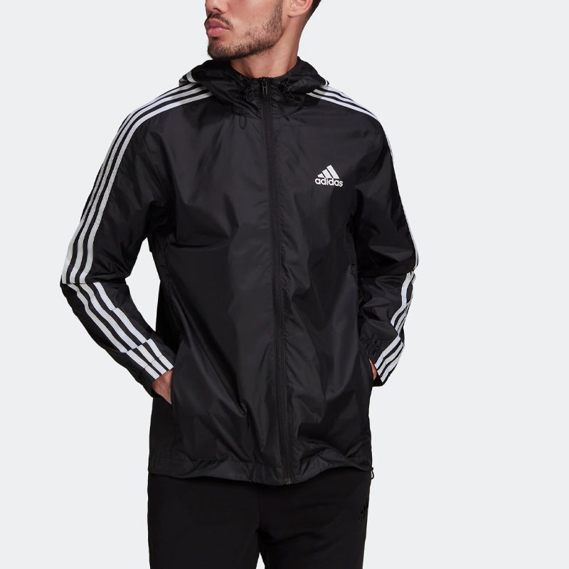adidas M 3S Wb Stripe Logo Micro Mark Printing Sports Training Hooded Jacket Black HE4321