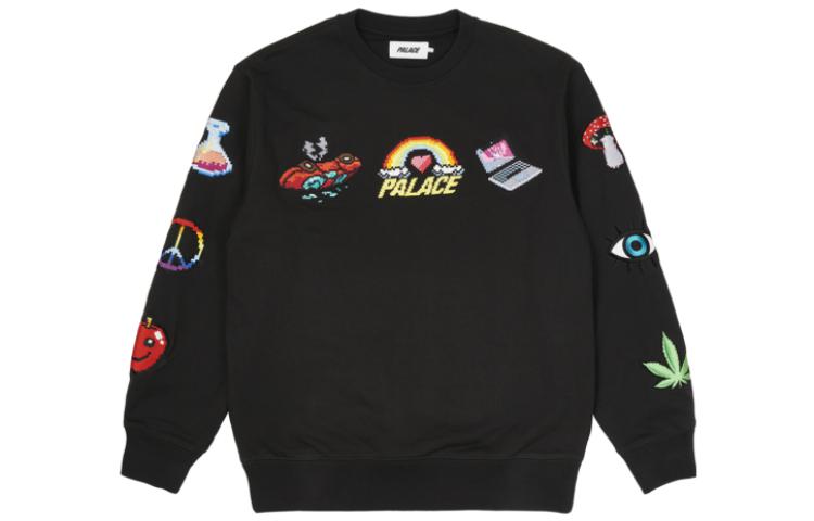 Palace SS22 Mixed Media Bitmap Crew Sweater 'Black' P22CS206
