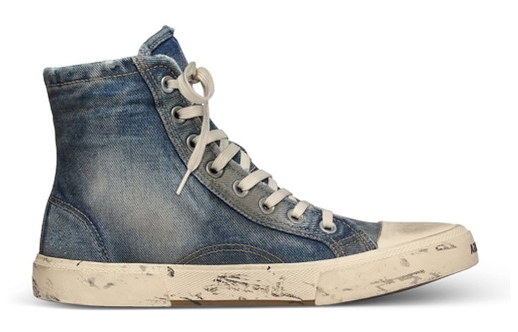 Balenciaga Paris High Top Sneakers 'Blue Destroyed Denim and Rubber' 688752W3RCL4090