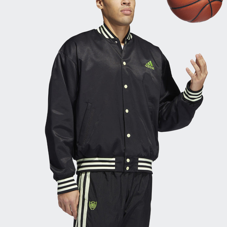 Men's adidas Stripe Sports Baseball Jacket Black HB5439