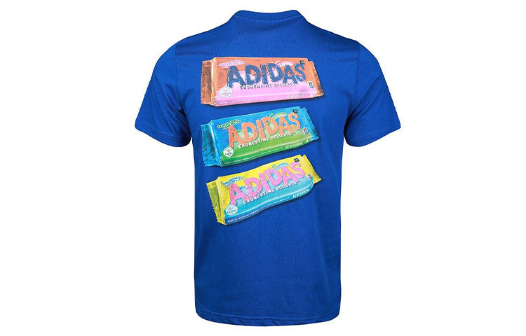 Men's adidas Printing Round Neck Casual Sports Short Sleeve Blue T-Shirt GE4666