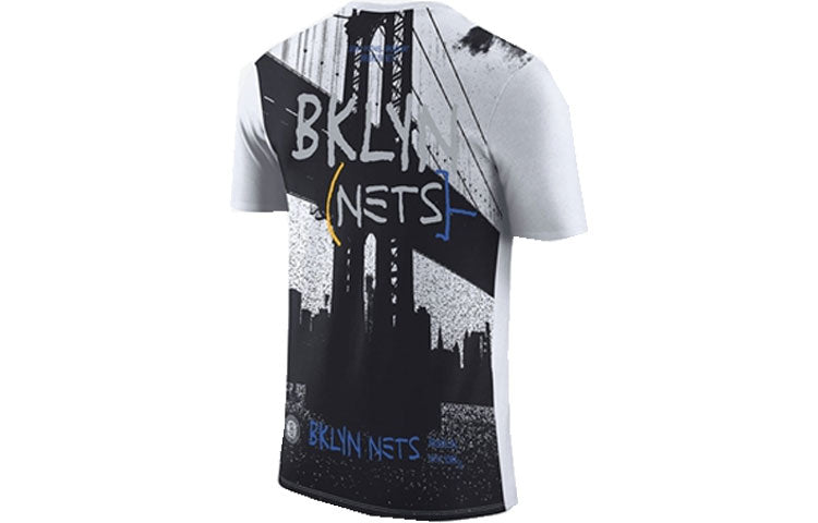Nike NBA Brooklyn Nets Alphabet Printing Round Neck Short Sleeve White CT9378-100
