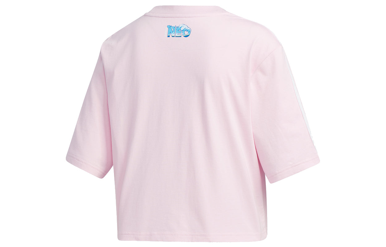 (WMNS) adidas neo x Disney Crossover Donald Duck Pattern Sports Short Sleeve Pink Red GJ5651