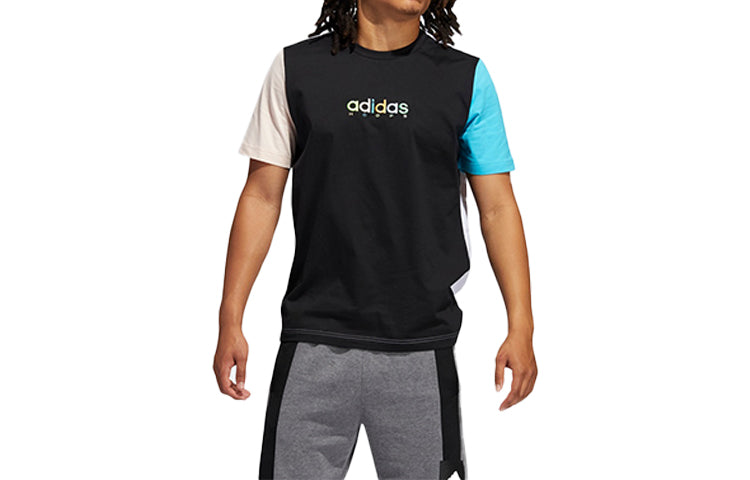 adidas Color Block Printing Logo Basketball Short Sleeve Black GP4021