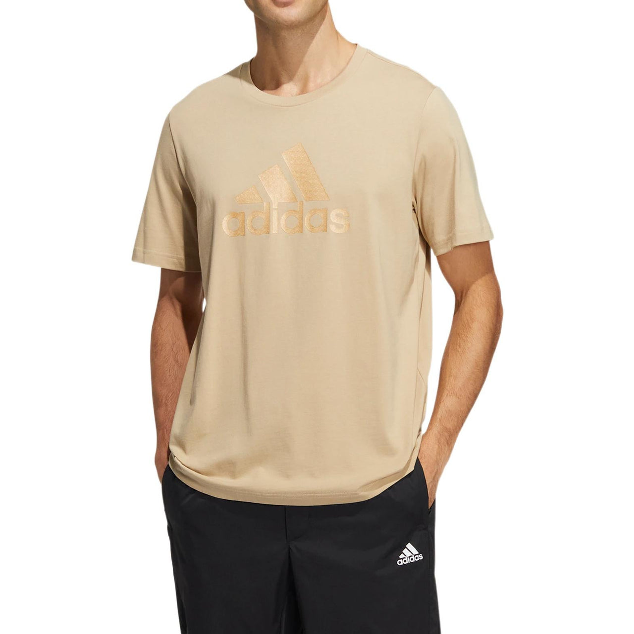adidas Solid Color Large Logo Printing Athleisure Casual Sports Short Sleeve Brown HE7427