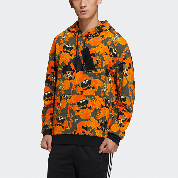 adidas Aop Hoody Printing Casual Sports Pullover Orange Yellow GT6492