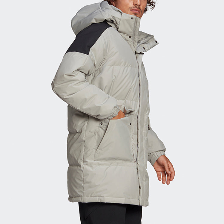 adidas terrex Colorblock Outdoor mid-length hooded down Jacket Couple Style Gray GL7413