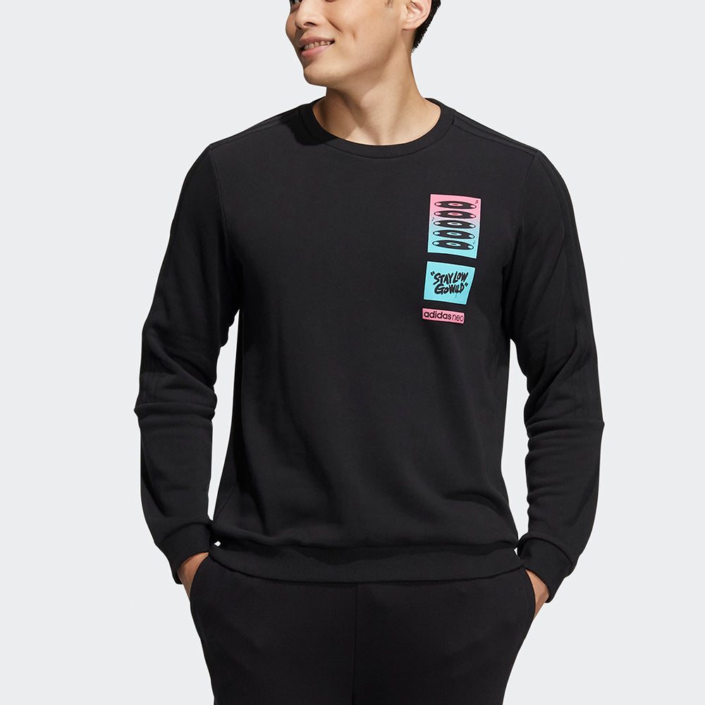 Men's adidas neo U Radio W Swt Casual Sports Round Neck Pullover Black HG9046