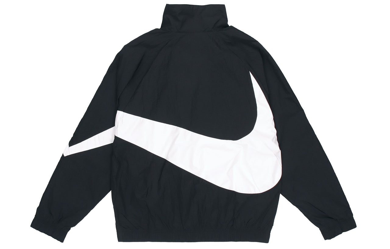 Nike Big Swoosh Sportswear Cardigan Woven Stand Collar Logo Jacket Black AR3133-010