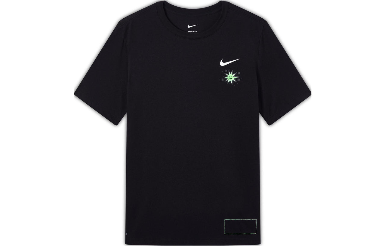 Men's Nike SS22 Cartoon Sun Hand Printing Pattern Alphabet Round Neck Short Sleeve Black T-Shirt DV3189-010