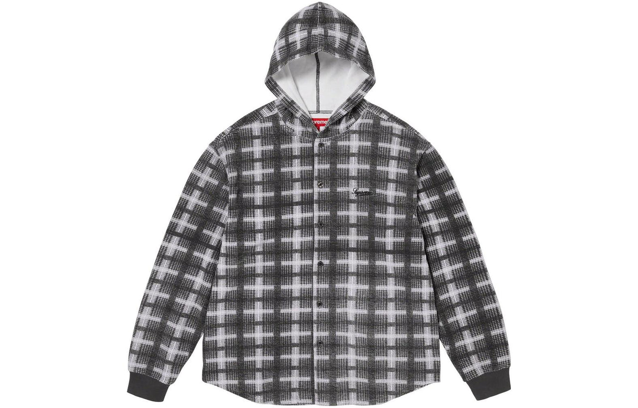 Supreme FW23 Week14 Hooded Plaid Knit Shirt Jacket 'Black' SUP-FW23-224
