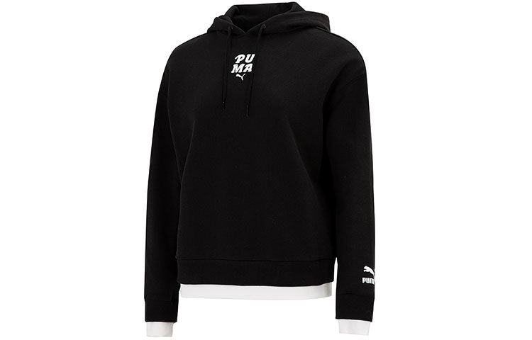 (WMNS) PUMA Layered Printing Fake Two Hoodie Black 536091-01