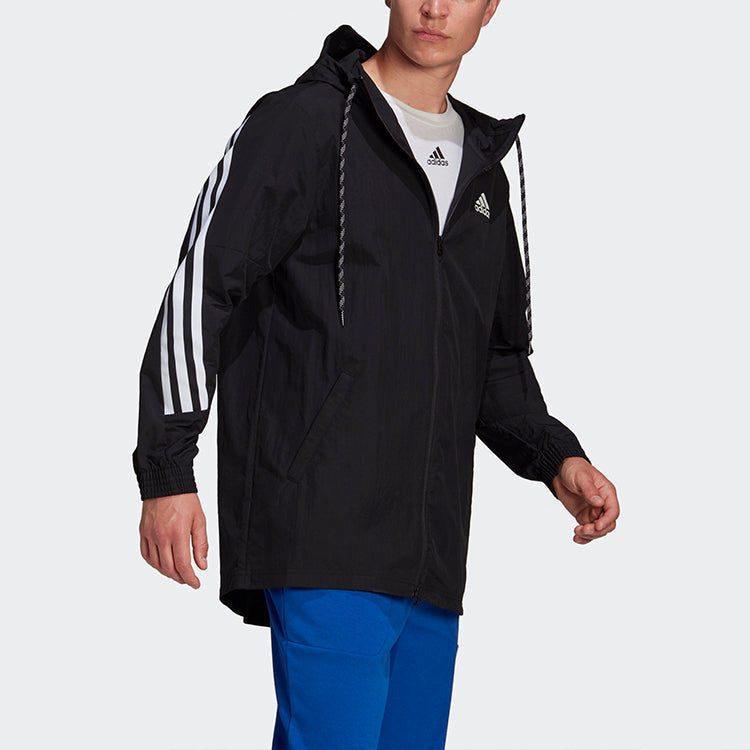 adidas M 3s Tape Jkt Stripe Sports Hooded Jacket Black GM5752
