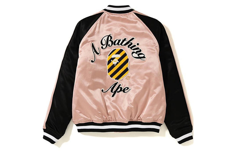 A Bathing Ape BAPE Alphabet Colorblock Minimalistic Baseball Jacket 'Pink Black' 0ZXJKM40503XC