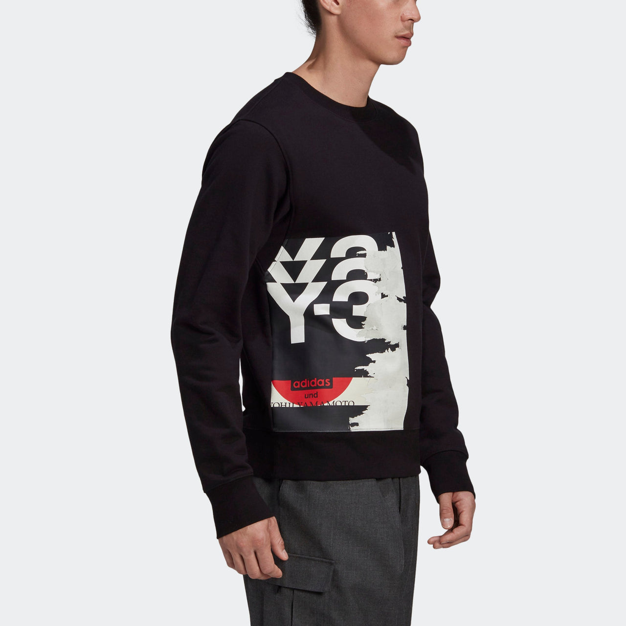 Men's Y-3 Logo Printing Long Sleeves Pullover Black GK4387