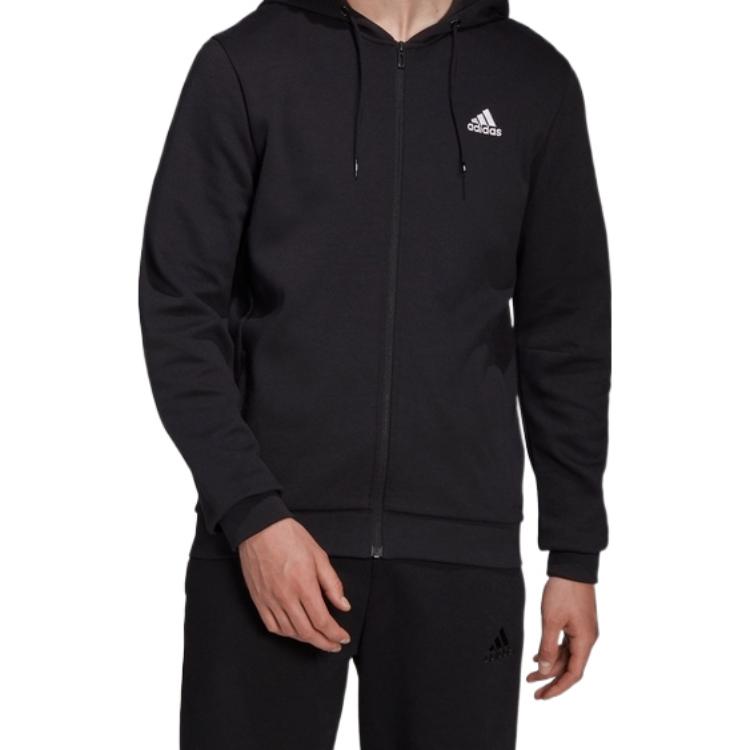adidas M Sl Dk Fz Hd Embroidered Logo Sports Knit Hooded Jacket Black HB5081