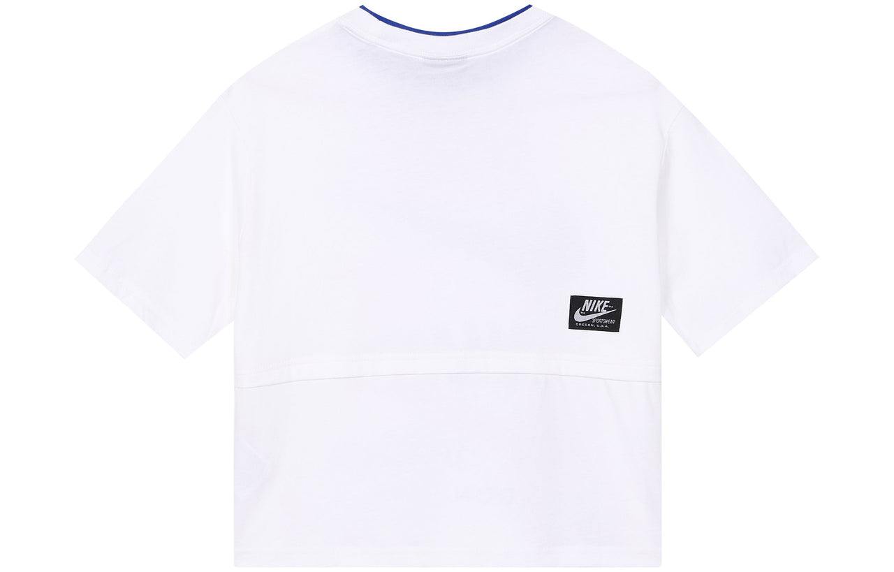 (WMNS) Nike logo Splicing Short Sleeve 'White' CJ2041-100