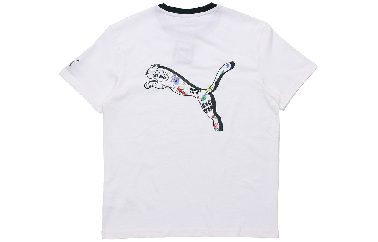 PUMA Awareness Logo Embroidered Sports Loose Round Neck Short Sleeve White 532034-02
