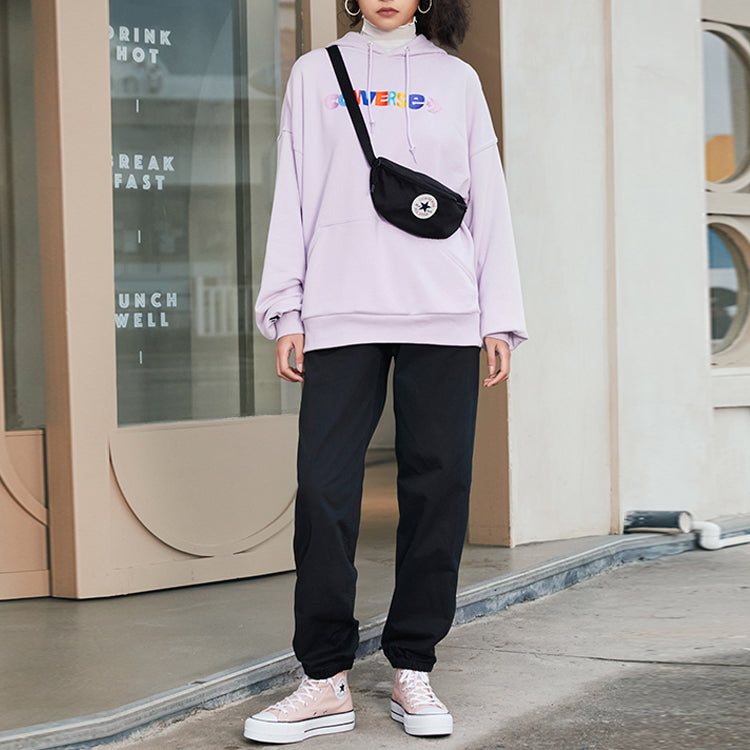 (WMNS) Converse Contrasting Colors Alphabet Embroidered Knit Hoodie Purple 10023947-A03