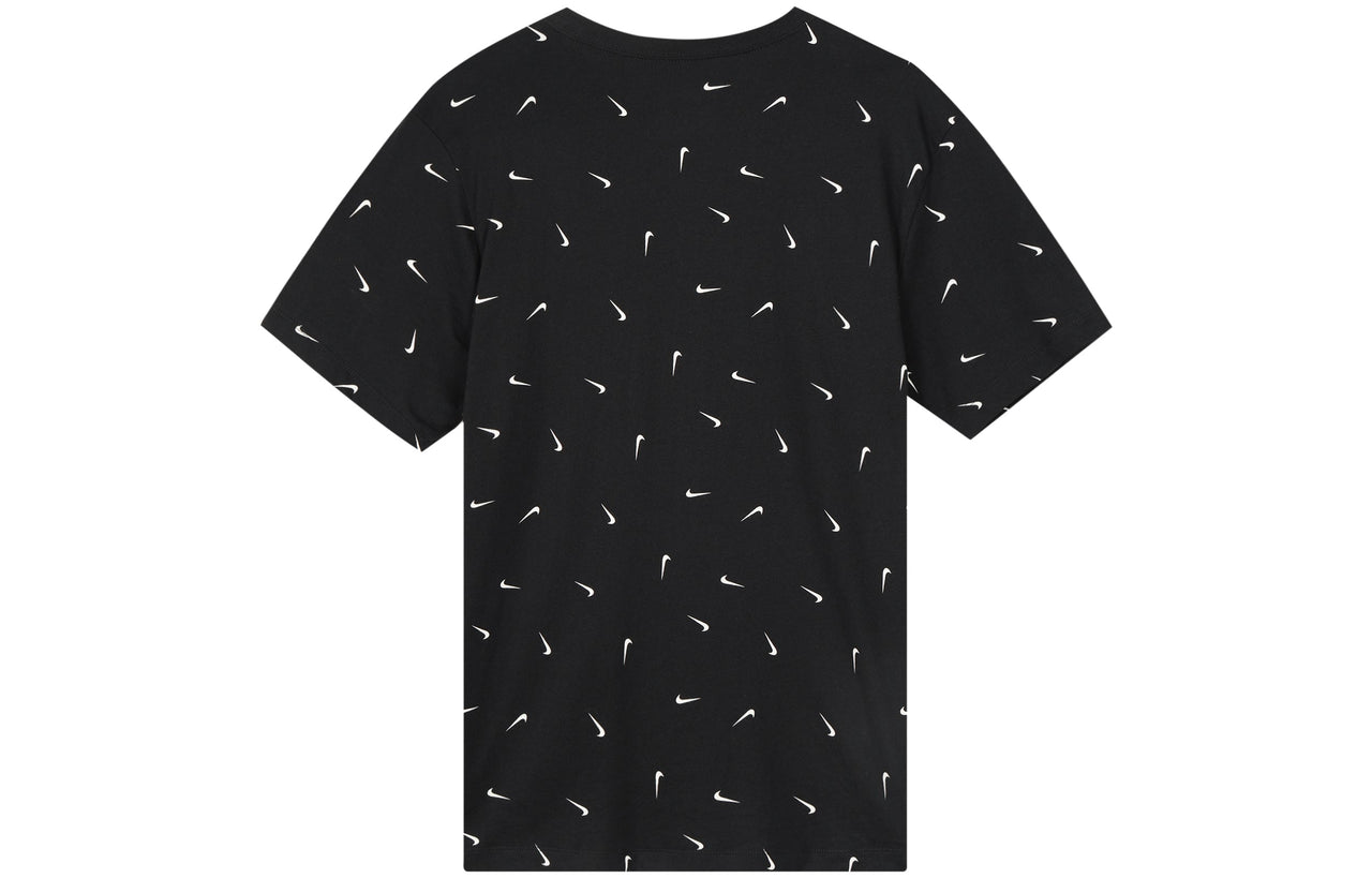 Men's Nike Logo Full Print Round Neck Pullover Short Sleeve Black T-Shirt DR7910-010