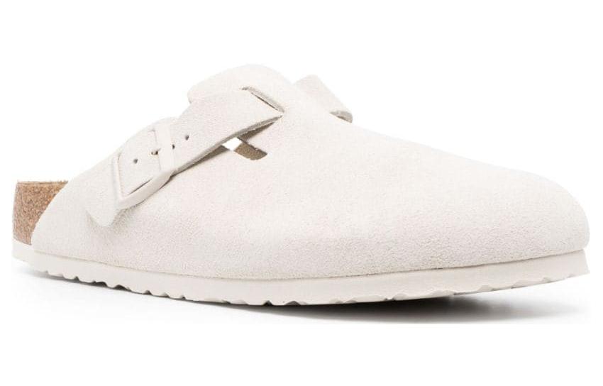 Birkenstock Boston Suede Leather Narrow Fit Sandals 'Antique White' 1024740