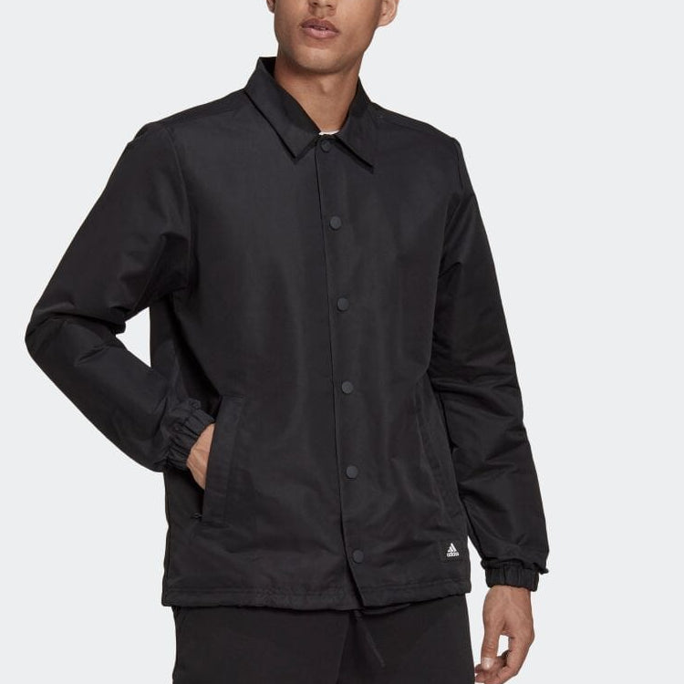 adidas Sportswear Future Icon Coach Jacket Solid Color lapel Long Sleeves Black H39794
