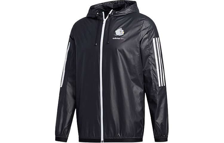 adidas neo Brnd Prd Wb Three-Stripe Print Sports Hooded Jacket For Men Black GK5868