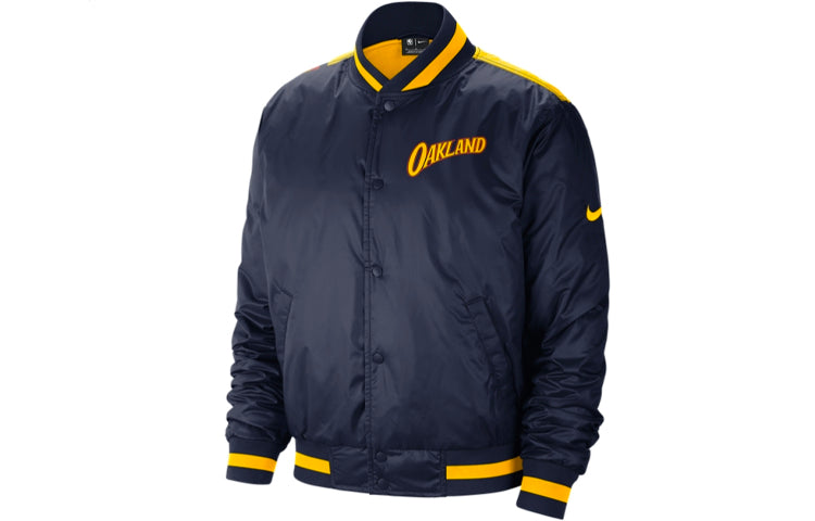 Nike NBA MENS Ce Courtside Golden State Warriors Fleeced Baseball Jacket Blue Dark blue CN1439-419