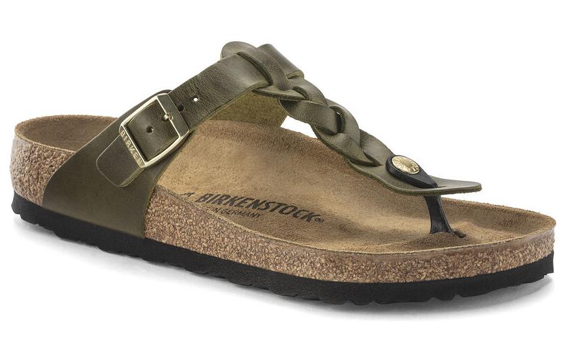 Birkenstock Gizeh Braided Oiled Leather Narrow Fit Sandals 'Olive Green' 1024069