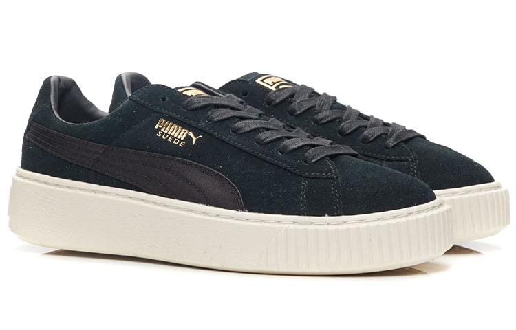 (WMNS) PUMA Suede Platform Satin 'Black White Gold' 365828-05