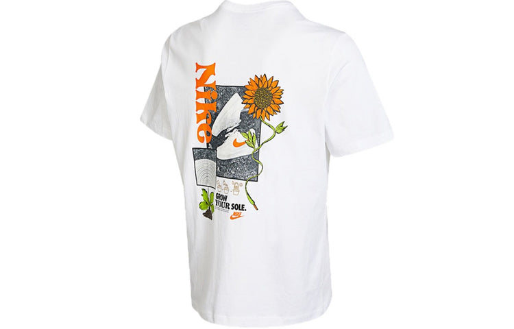 Men's Nike Logo Plant Pattern Cartoon Printing Round Neck Casual Short Sleeve White T-Shirt DQ1034-100