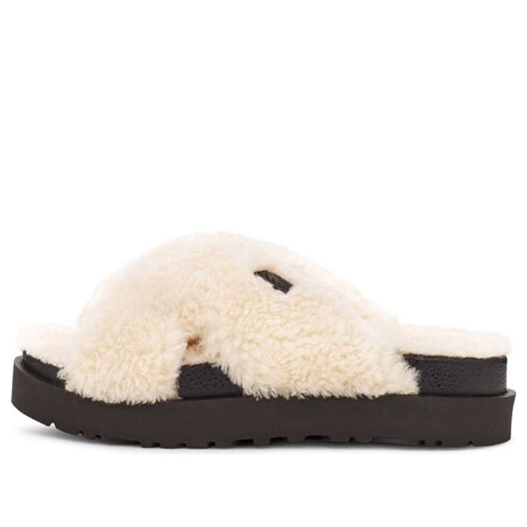 (WMNS) UGG Fuzz Sugar Cross Slide 'Natural Black' 1120860-NBLC